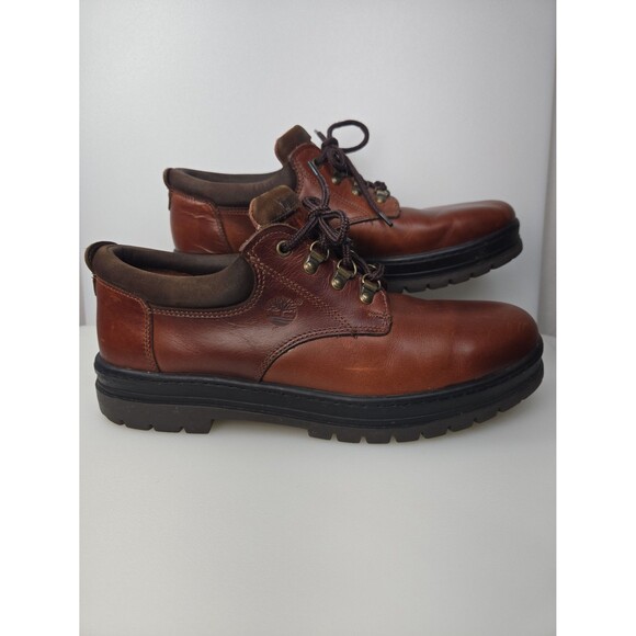 Timberland Brown Leather Shoe Boots Mens Sz 13 Side Logo Lug Sole Lace-Up - Picture 1 of 12